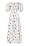 Gabriela Hearst Rayna Puff-sleeve Linen Maxi Dress In Multi