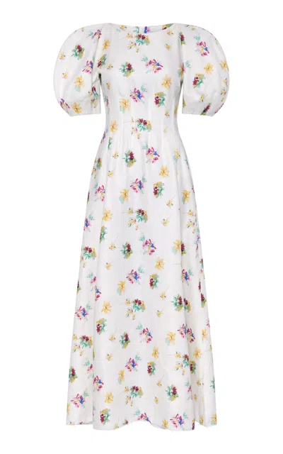 Gabriela Hearst Rayna Puff-sleeve Linen Maxi Dress In Multi