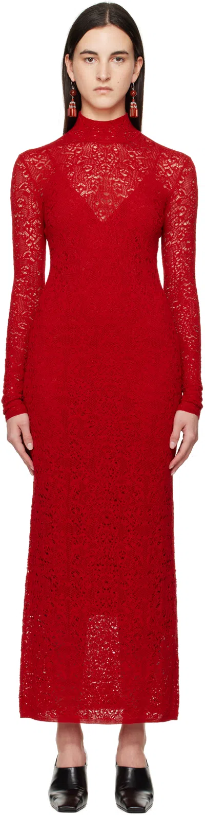 Gabriela Hearst Lethe Pointelle Knit Maxi Dress In Scarlet Red Virgin Wool Silk