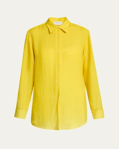 Gabriela Hearst Reyes Ombre Button Down Cashmere Blouse In Yellow