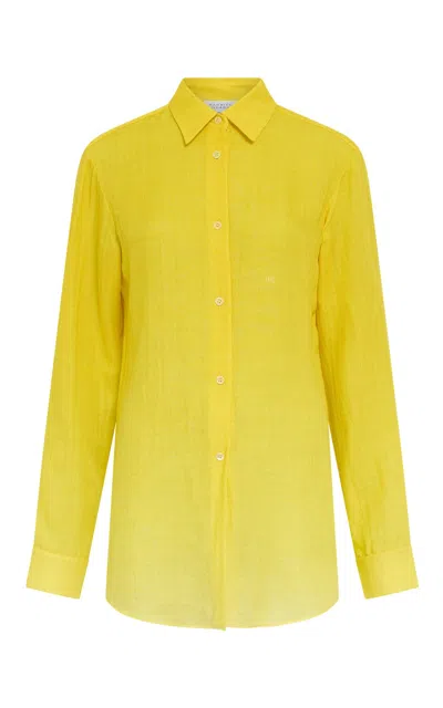 Gabriela Hearst Reyes Shirt In Cadmium Yellow Cashmere Silk Herringbone