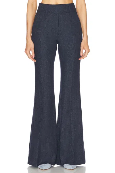 Gabriela Hearst Rhein Pleated Linen, Wool, Silk And Cashmere-blend Flared Pants In Navy