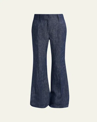 Gabriela Hearst Rhein Pintuck Linen Flare Pants In Blue