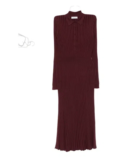 Gabriela Hearst Ribbed Collared Midi Dress In Brown