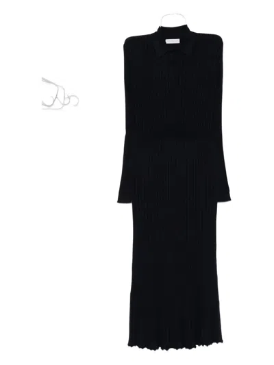 Gabriela Hearst Ribbed Collared Midi Dress In Black