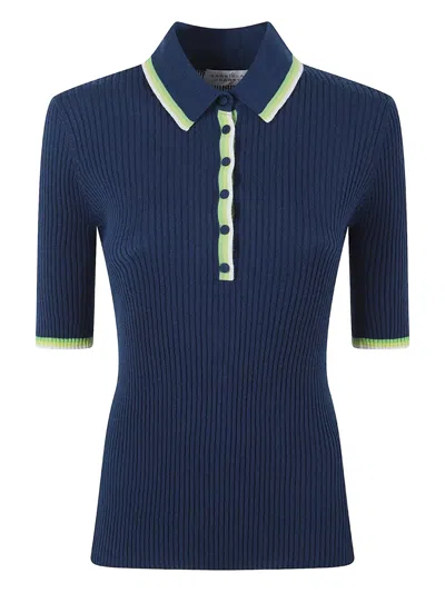 Gabriela Hearst Ribbed Polo Top In Blue