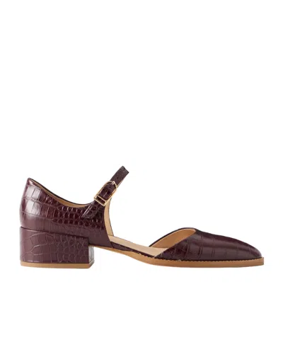 Gabriela Hearst Riley Croc-effect Leather Mary Jane Flats In Burgundy