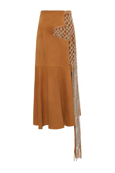 Gabriela Hearst Riverine Midi Skirt In Cashew Suede In Brown
