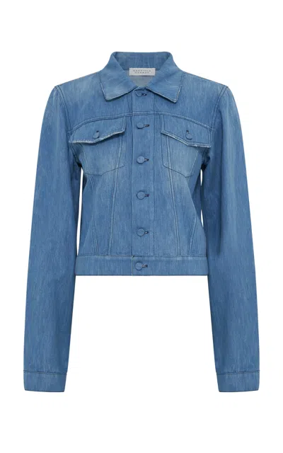 Gabriela Hearst Womens Roland Cropped Buttoned Pockets Relaxed-fit Denim And Linen-blend Jacket Light Blue Denim