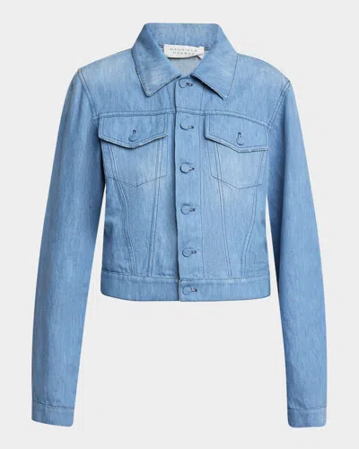 Gabriela Hearst Womens Roland Cropped Buttoned Pockets Relaxed-fit Denim And Linen-blend Jacket Light Blue Denim