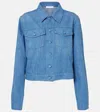 Gabriela Hearst Womens Roland Cropped Buttoned Pockets Relaxed-fit Denim And Linen-blend Jacket Light Blue Denim In Light Blue Denim