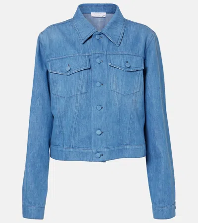 Gabriela Hearst Womens Roland Cropped Buttoned Pockets Relaxed-fit Denim And Linen-blend Jacket Light Blue Denim