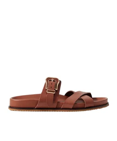 Gabriela Hearst Round Toe Flat Sandals In Brown