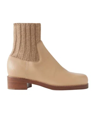 Gabriela Hearst Hobbes Ribbed Cashmere-trimmed Leather Chelsea Boots In Brown