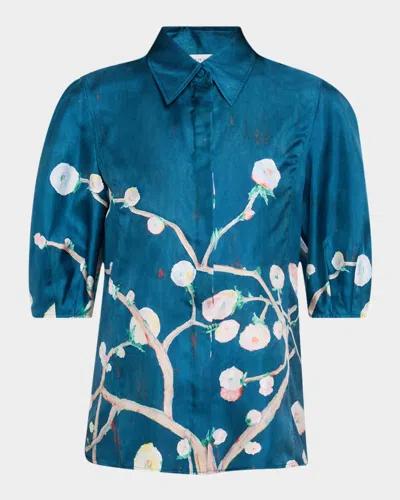 GABRIELA HEARST SANSI FLORAL PUFF-SLEEVE BUTTON-DOWN TOP