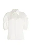 Gabriela Hearst Hadley Blanket-stitch Collared Blouson-sleeve Wool-cashmere Top