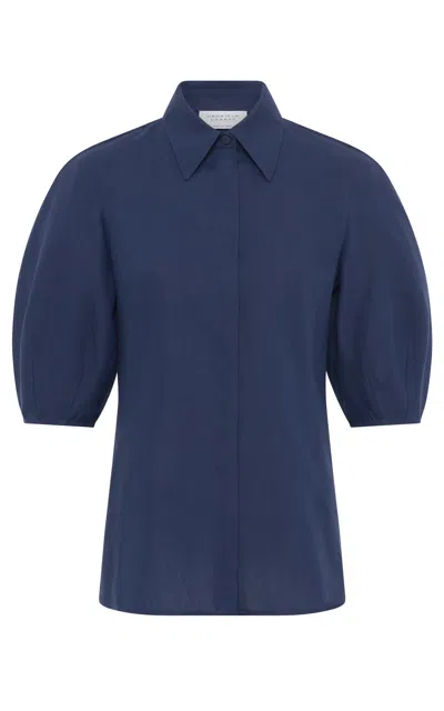 Gabriela Hearst Sansi Top In Electric Navy Aloe Linen In Blue