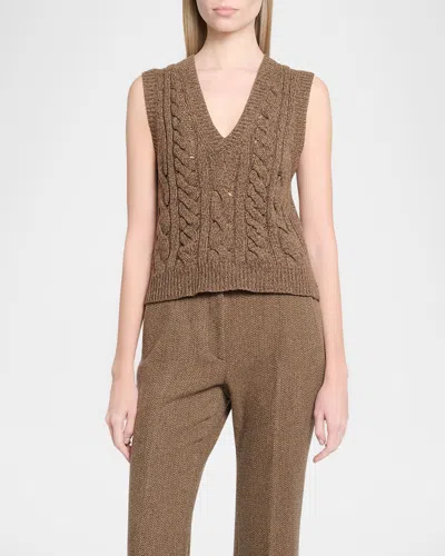 Gabriela Hearst Selsey Cashmere Cable Knit Sweater Vest In Chocolate Multi