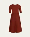 Gabriela Hearst Seymore Wool-cashmere Short-sleeve Midi Dress In Brown