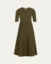 Gabriela Hearst Seymore Wool-cashmere Short-sleeve Midi Dress In Green