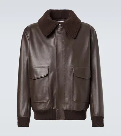 Gabriela Hearst Grant Leather Bomber Jacket With Shearling Collar In Brown
