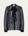 Gabriela Hearst Shildon Sheer Floral Scarf-tie Top In Dark Navyemerald Gr
