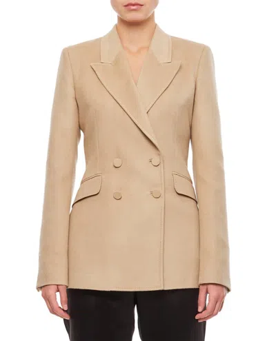 Gabriela Hearst Stephanie Wool-silk-linen Double-breasted Blazer Jacket In Hay