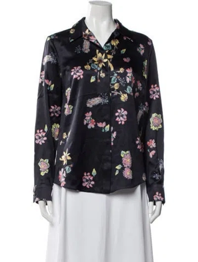 Pre-owned Gabriela Hearst Silk Floral Print Top In Blue