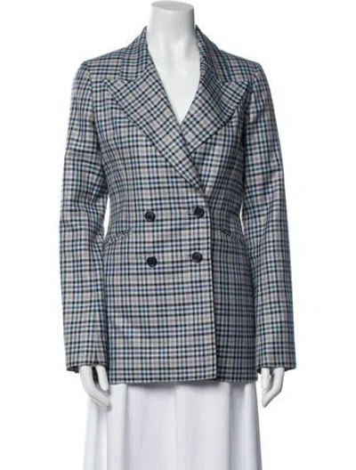 Pre-owned Gabriela Hearst Silk Plaid Print Blazer In Blue