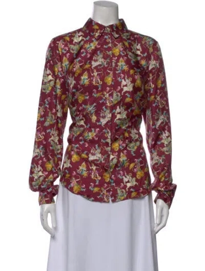 Pre-owned Gabriela Hearst Silk Printed Button-up Top In Pink