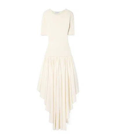 Gabriela Hearst Sirona Paneled Gathered Wool, Silk And Linen-blend Twill And Silk-jersey Maxi Dress In Neutral