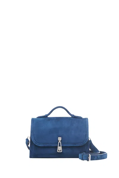 Gabriela Hearst Small Leonora Flap Bag In Navy Suede In Blue