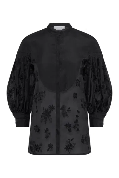 Gabriela Hearst Sofia Mia's Flowers Blouse In Black Embroidered Silk Organza