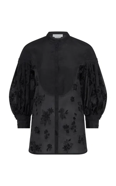 Gabriela Hearst Sofia Puff-sleeve Silk Shirt In Multi