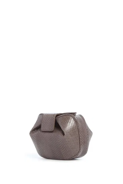 Gabriela Hearst Soft Demi Clutch In Charcoal Snakeskin In Gray
