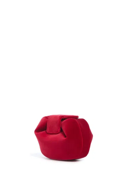 Gabriela Hearst Soft Demi Clutch In Scarlet Red Cotton Velvet In Brown