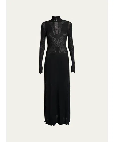 Gabriela Hearst Solace Wool Lace Knit Long-sleeve Maxi Dress In Black