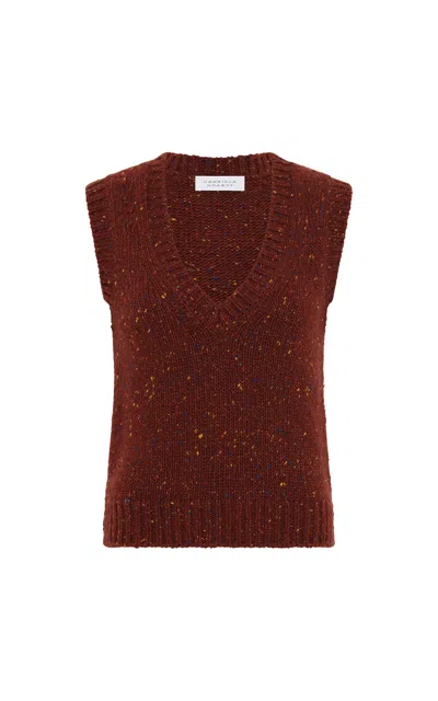 GABRIELA HEARST SOLOMON KNIT VEST IN BURNT SIENNA MULTI SPECKLE CASHMERE