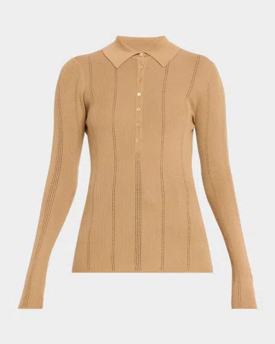 Gabriela Hearst Sophia Rib Knit Long-sleeve Polo Shirt In Blue