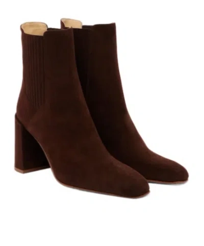 Gabriela Hearst Squaretoe Blockheel Suede Boots In Brown