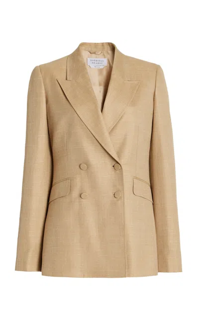 Gabriela Hearst Stephanie Wool-silk-linen Double-breasted Blazer Jacket In Hay