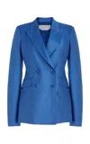 Gabriela Hearst Stephanie Double-breasted Wool, Silk And Linen-blend Twill Blazer In Sapphire