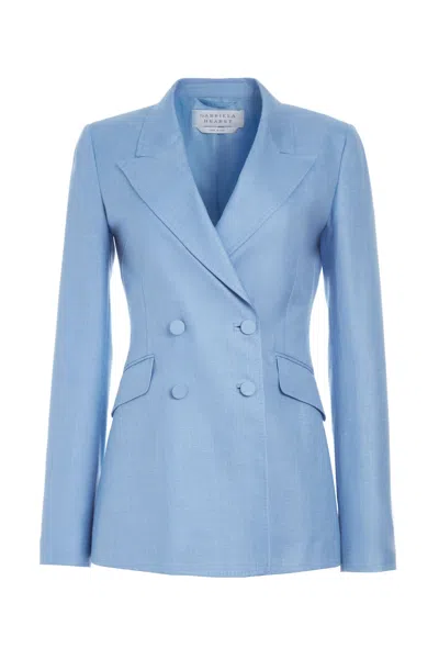 Gabriela Hearst Stephanie Double-breasted Wool, Silk And Linen-blend Blazer In Light Blue