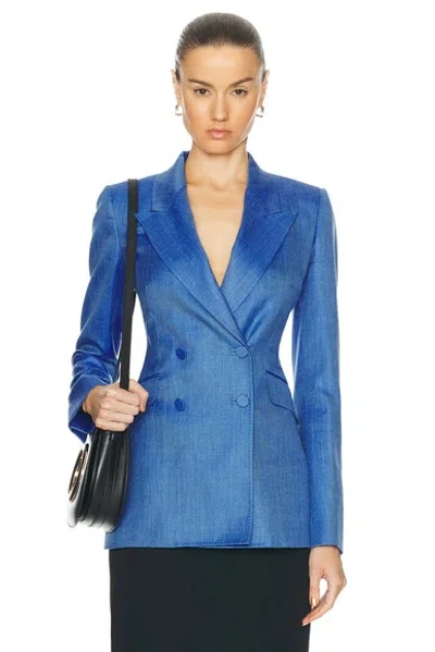 Gabriela Hearst Stephanie Double-breasted Wool, Silk And Linen-blend Twill Blazer In Sapphire