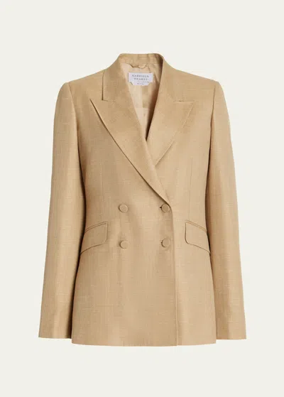 Gabriela Hearst Stephanie Wool-silk-linen Double-breasted Blazer Jacket In Hay