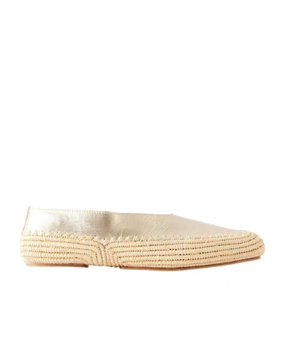 Gabriela Hearst Strength Suede And Raffia Ballet Flats In Gold