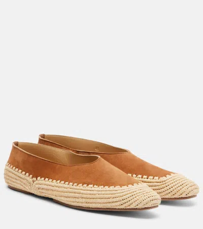 Gabriela Hearst Strength Crochet Raffia-trimmed Suede Flats In Brown