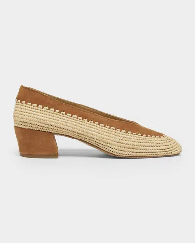Gabriela Hearst Strength Raffia & Suede Block-heel Pumps In Brown