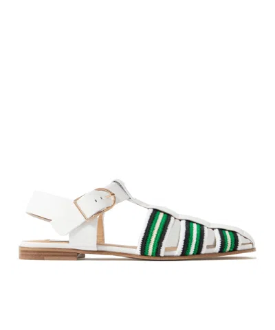 Gabriela Hearst Calla Striped Crochet-knit And Leather Sandals In Ivory