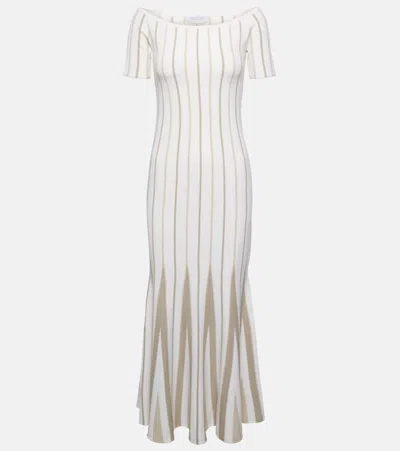 Gabriela Hearst Striped Off-shoulder Virgin Wool Maxi Dress In Neutrals